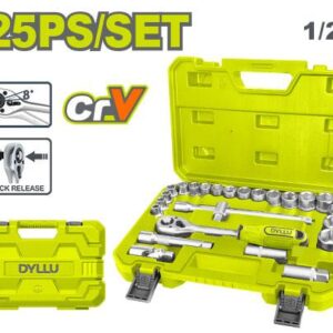 Juego de Bocallaves 1/2" Dyllu DTST2D25 | Kit Profesional de 25 Piezas Cr-V