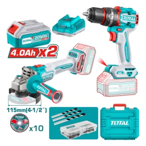 Combo Total 20V Taladro 66Nm + Amoladora 1000W + Baterías