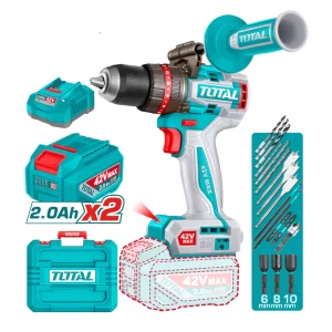 Taladro Percutor TOTAL 42V Brushless 99Nm 2 Baterías, cargador y accesorios