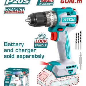 Taladro Atornillador Percutor Total 20v 60nm Sin Carbones Brushless