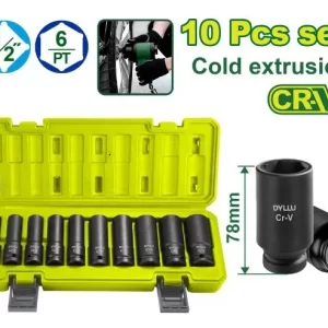 Juego 10 bocallaves de Impacto Largos 76mm 1/2" Dyllu Dtms1d02